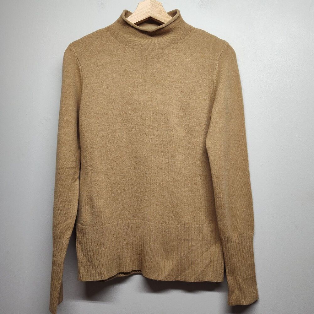 French Connection Knit Sweater Women S Beige Mock Neck Quiet Luxury Preppy Fall